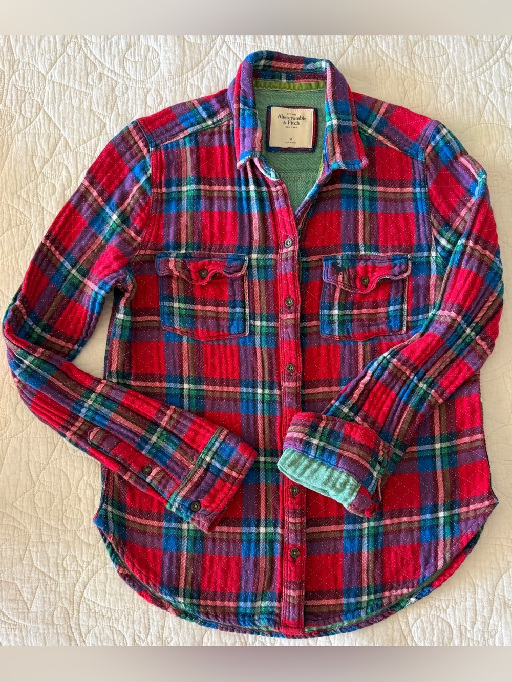 Vintage Y2K Abercrombie & Fitch Red, Green Plaid Button-Down Lined Shirt - Sz M